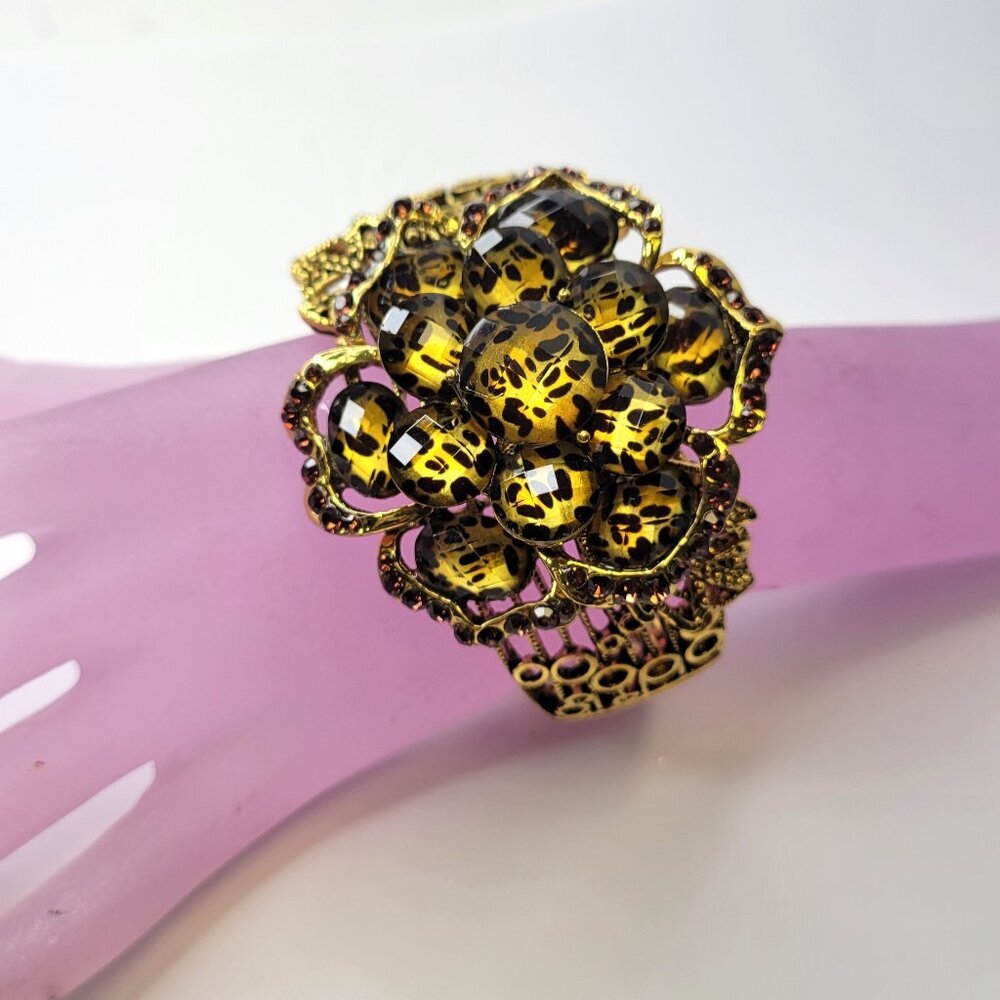 Amber Hued Floral Cuff Bracelet